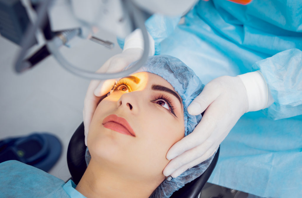 Woman in eye surgery
