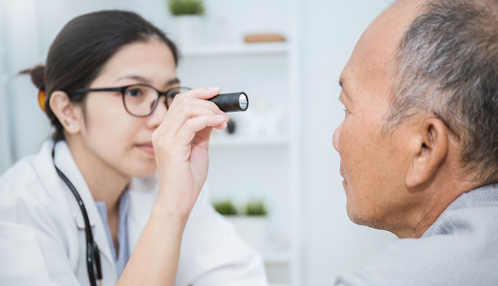 Senior Citizen Receiving Age-Related Macular Degeneration Treatment From OPMT Optician